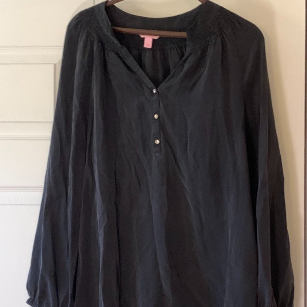Lilly Pulitzer Elsa Black Silk Blouse size L